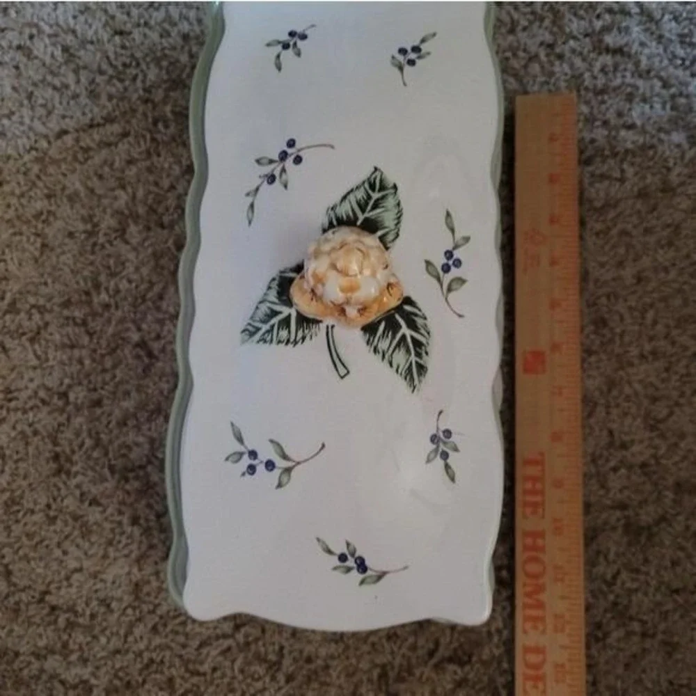Princess House Vintage‎ Garden Ceramic Flower Frog Trinket Box Rose Finial 3pc